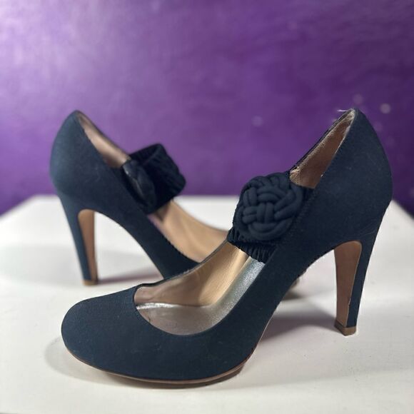 Marc by Marc Jacobs Black Stretchy Band Rope Floral Heels - Picture 1 of 8